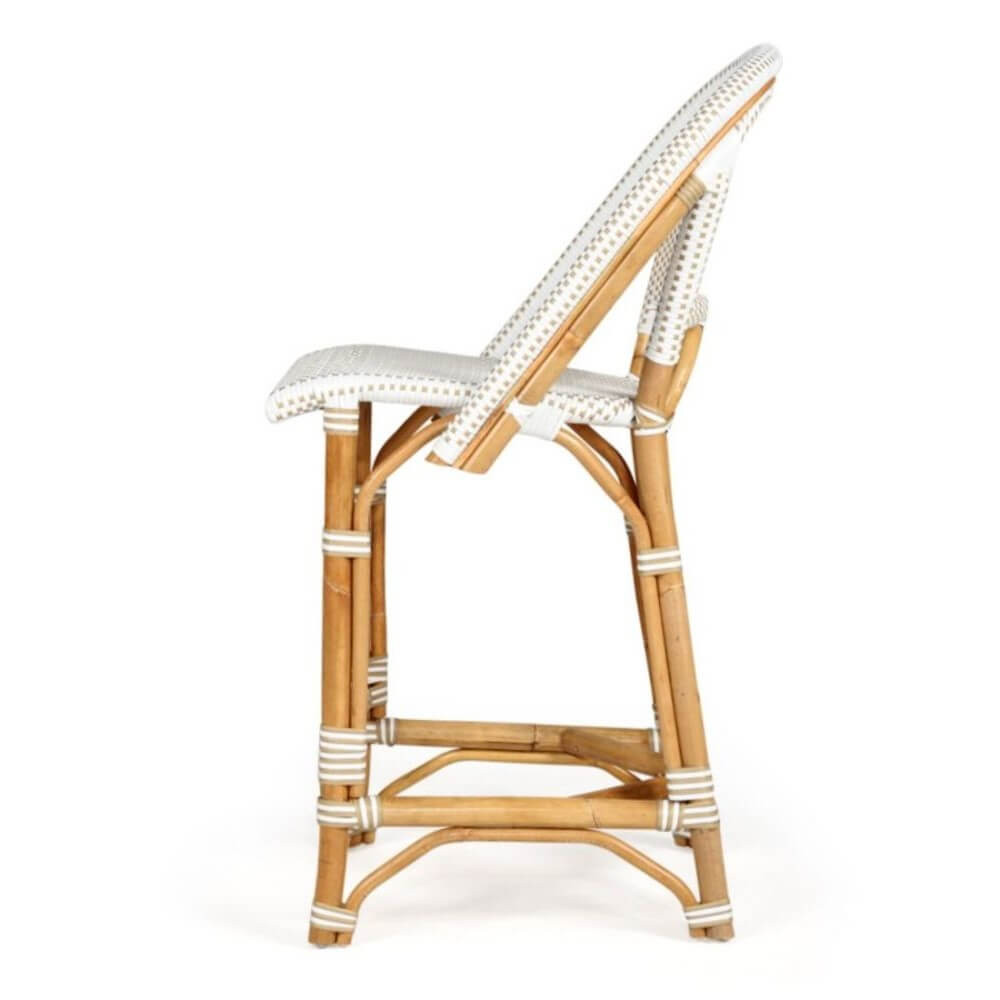 Modern Coastal Style Rattan TALL Dining Chair - Beige & White