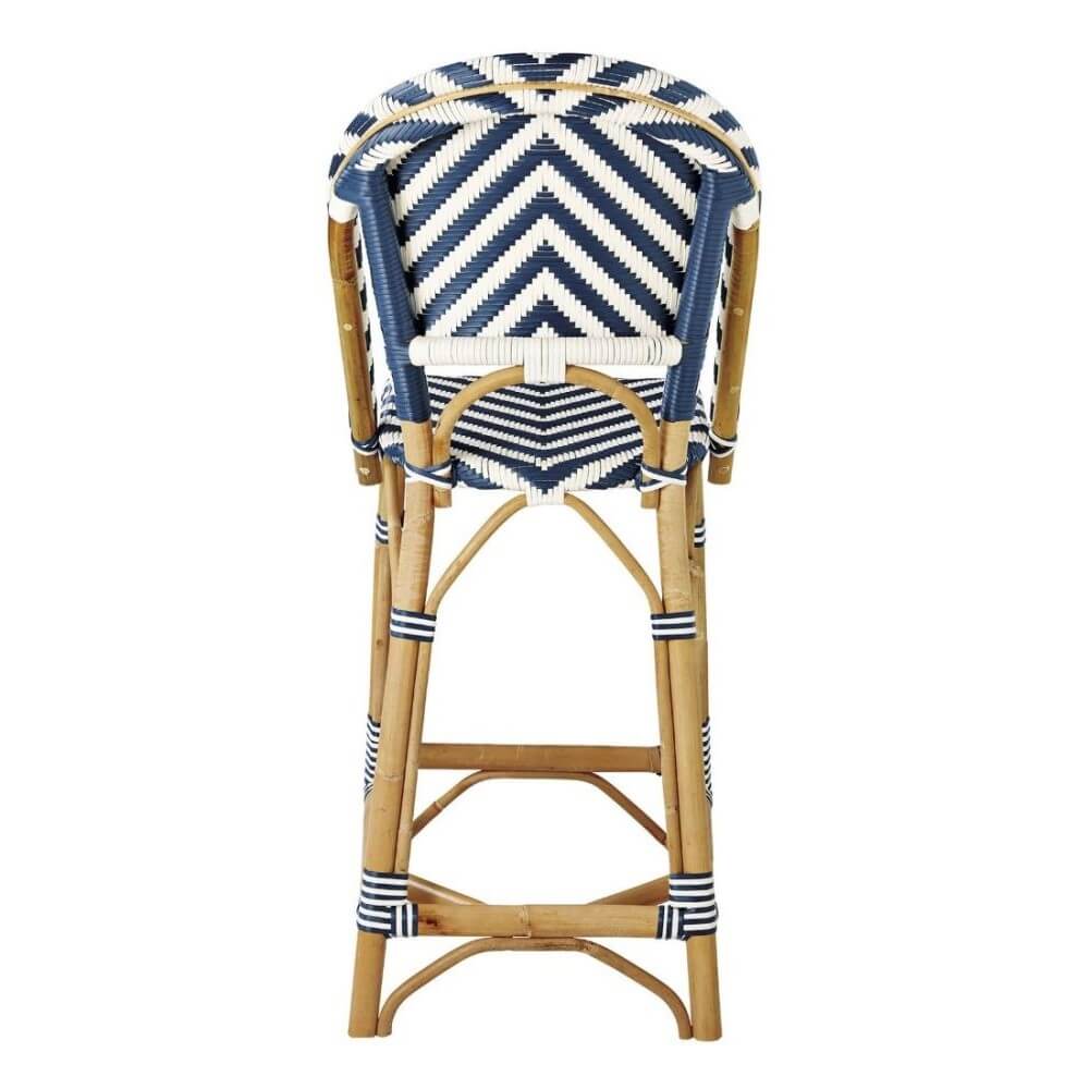 Modern Coastal Style Rattan TALL Dining Chair - Navy Blue Chevron