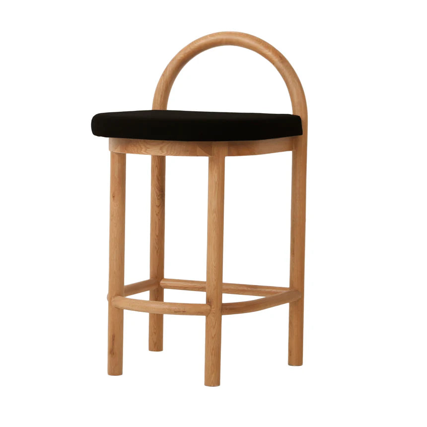 Modern Contrast Natural Wood Bar Stool - Black Seat