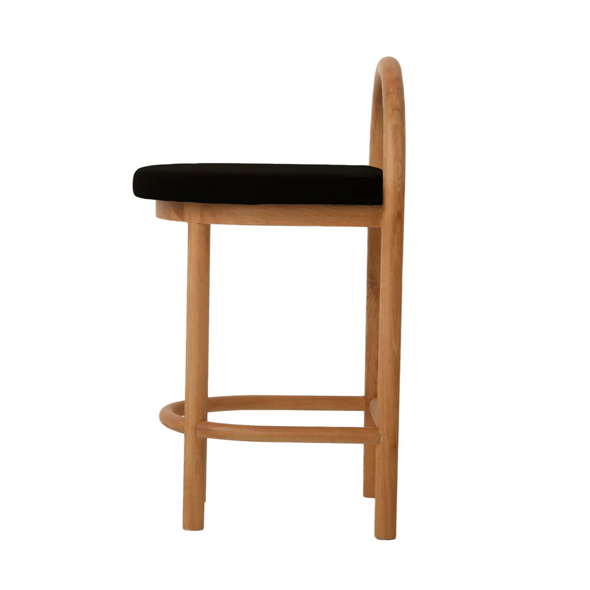 Modern Contrast Natural Wood Bar Stool - Black Seat