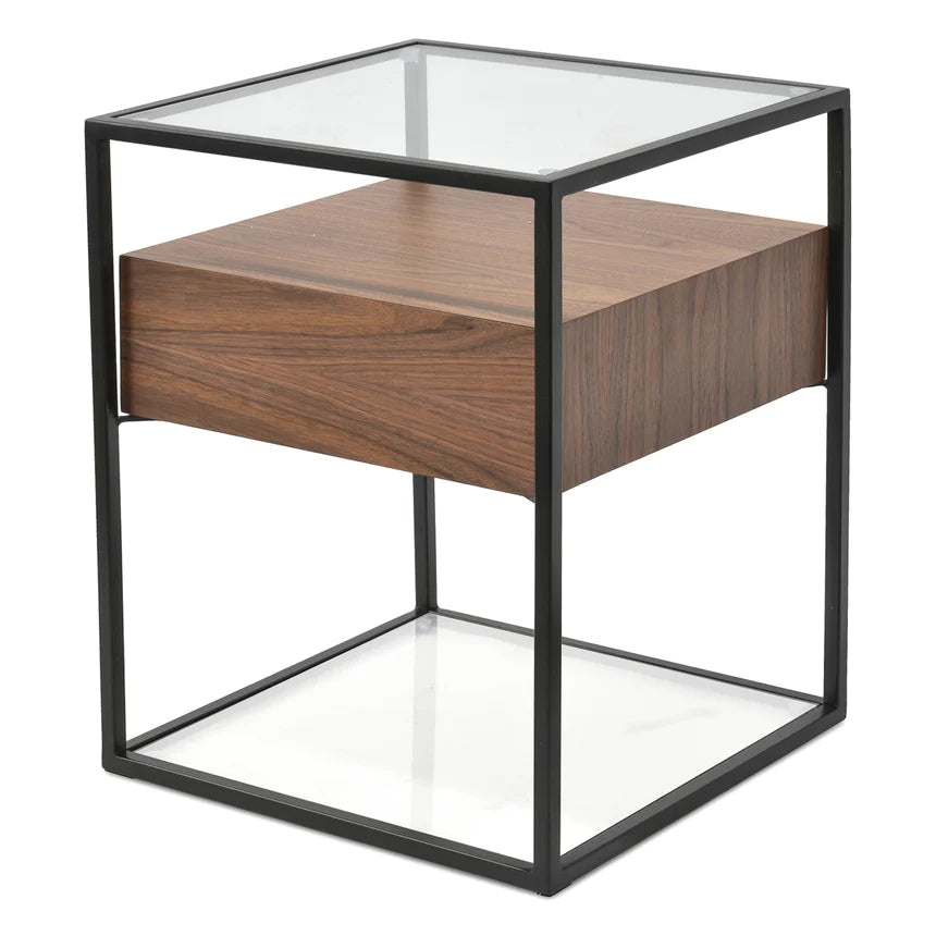 Modern Glass Side Table 43cms - Walnut