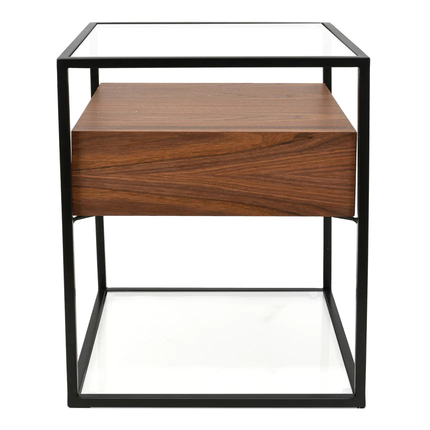Modern Glass Side Table 43cms - Walnut