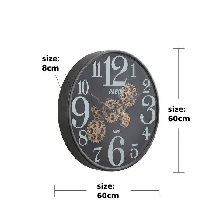 Modern Industrial Exposed Gear Movement Wall Clock -60cms
