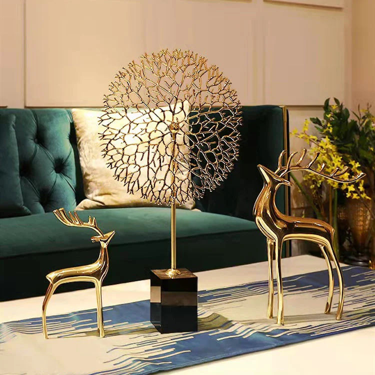 Modern Metal Tree Tabletop Decor with Marble Base 33cms