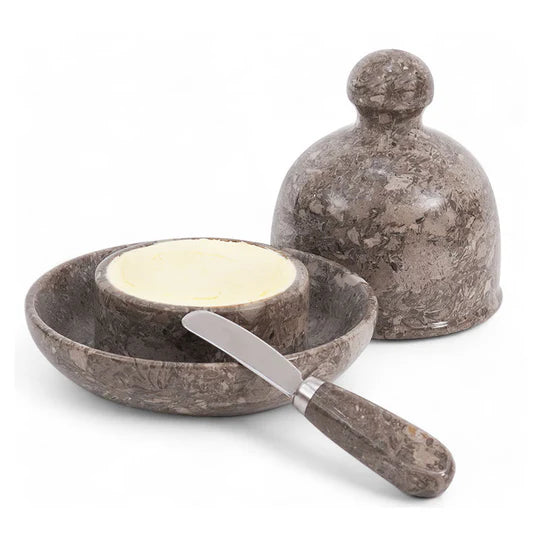 Modern Sleek White Marble Butter Keeper - Grey