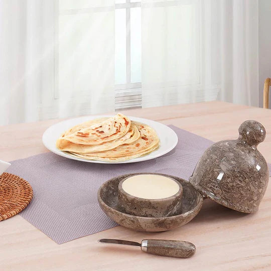 Modern Sleek White Marble Butter Keeper - Grey