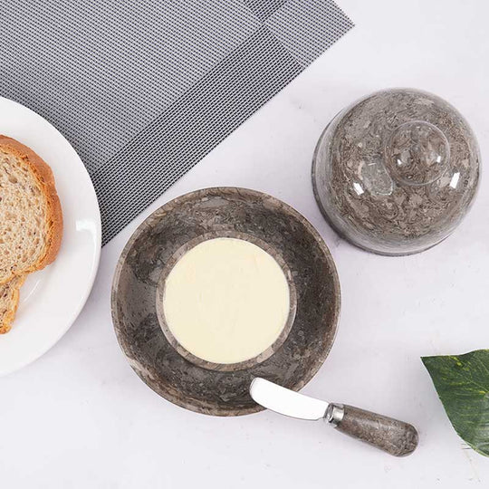 Modern Sleek White Marble Butter Keeper - Grey