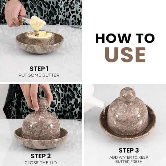 Modern Sleek White Marble Butter Keeper - Grey