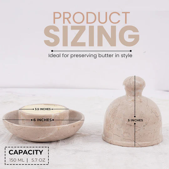 Modern Sleek White Marble Butter Keeper - Light Brown