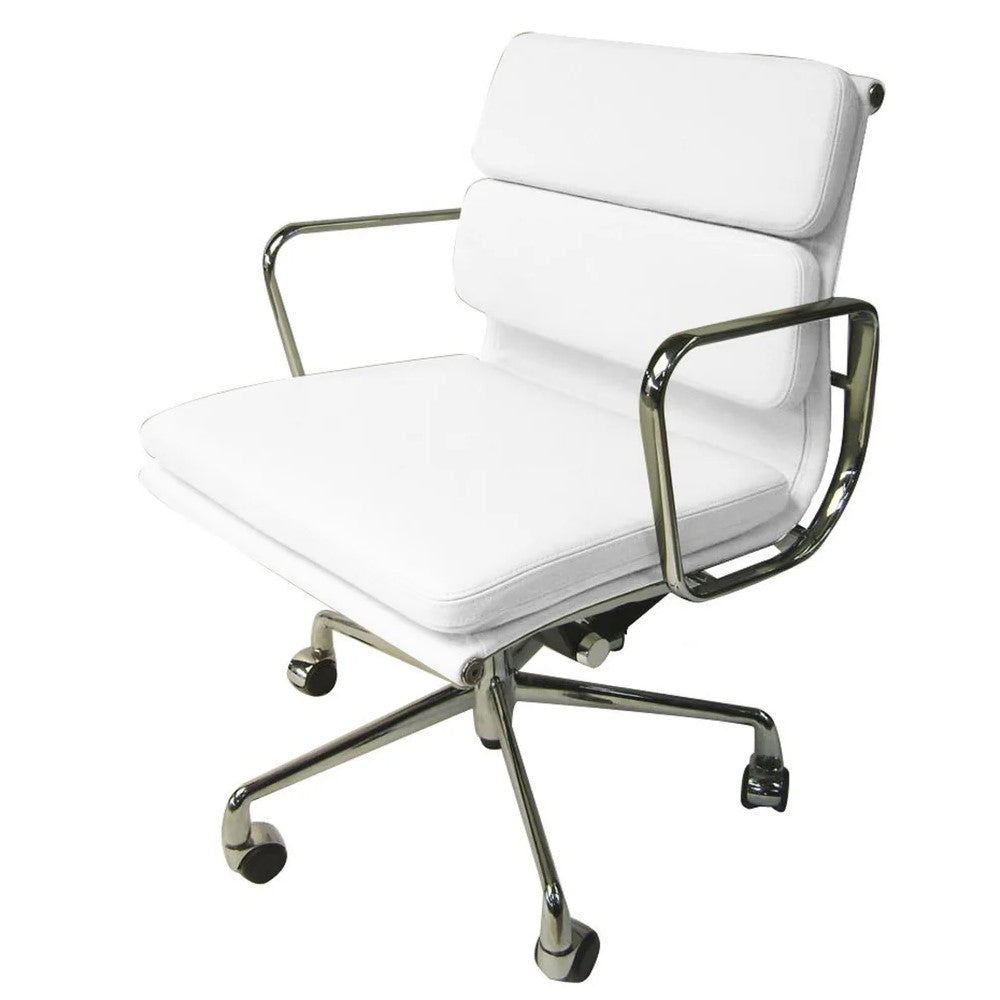 Modern Style Low Back Office Chair - White Leather