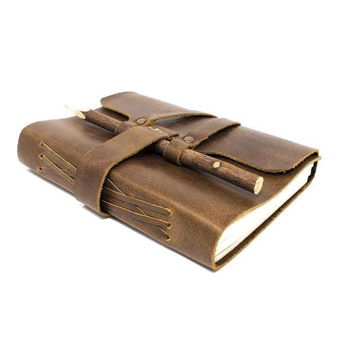 Modern Vintage Leather Journal with Pencil Lock