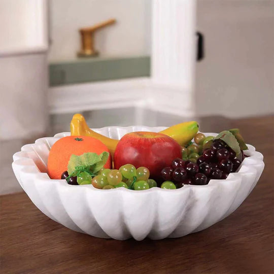 Multi-Use Marble Flower Dish - White