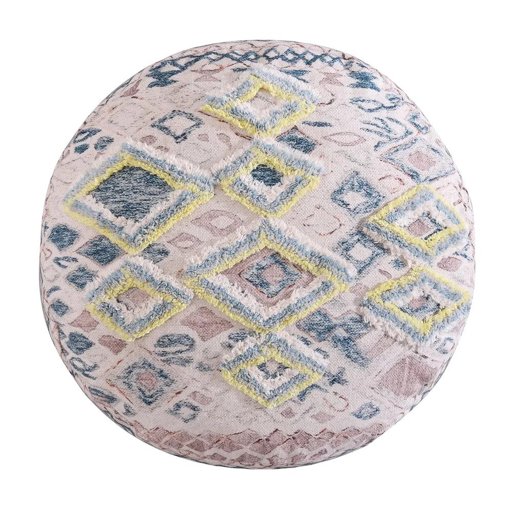 Multicolor Diamond Embossed Round Ottoman Cover