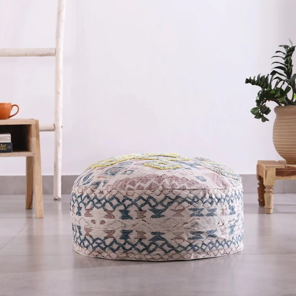 Multicolor Diamond Embossed Round Ottoman Cover
