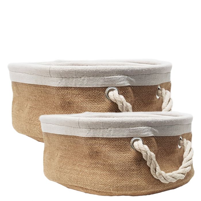 Napa Linen Round Storage Basket with Rope Handle - Natural - Set of 2
