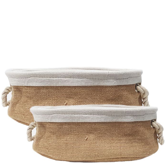 Napa Linen Round Storage Basket with Rope Handle - Natural - Set of 2