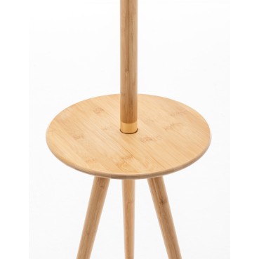 Natural Bamboo Tripod Floor Lamp with Middle Shelf - Beige