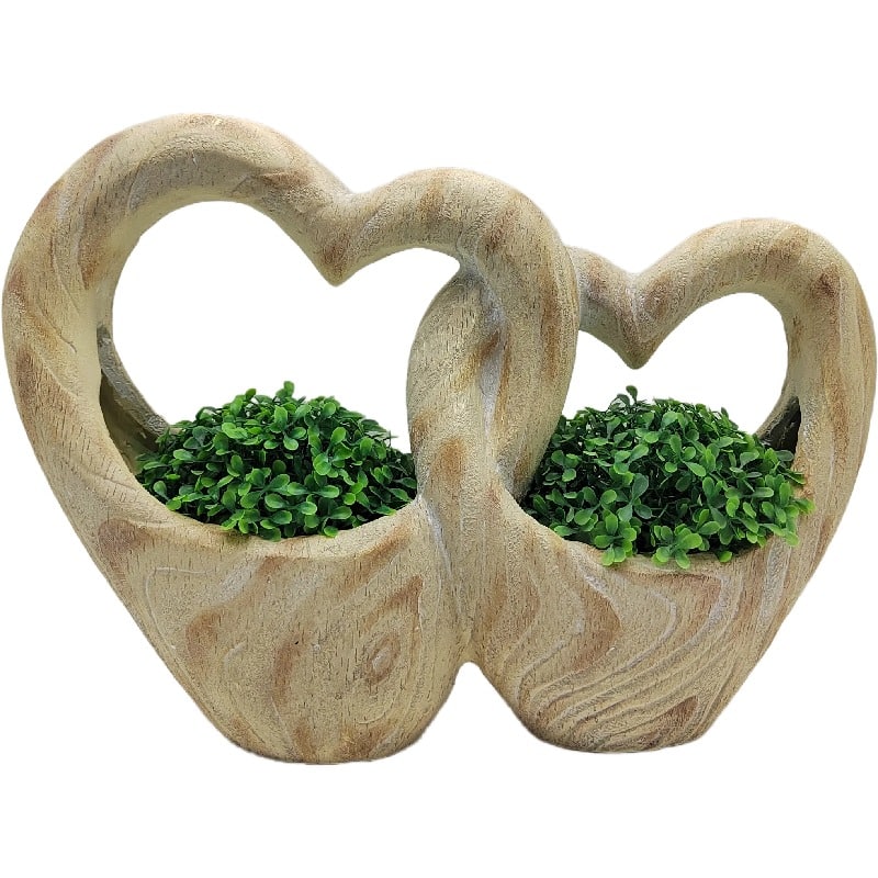 Natural Color Double Heart Planter with Hole Plug