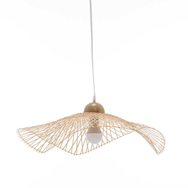Natural Hand-Woven Bamboo Wave Pendant Lamp - Small