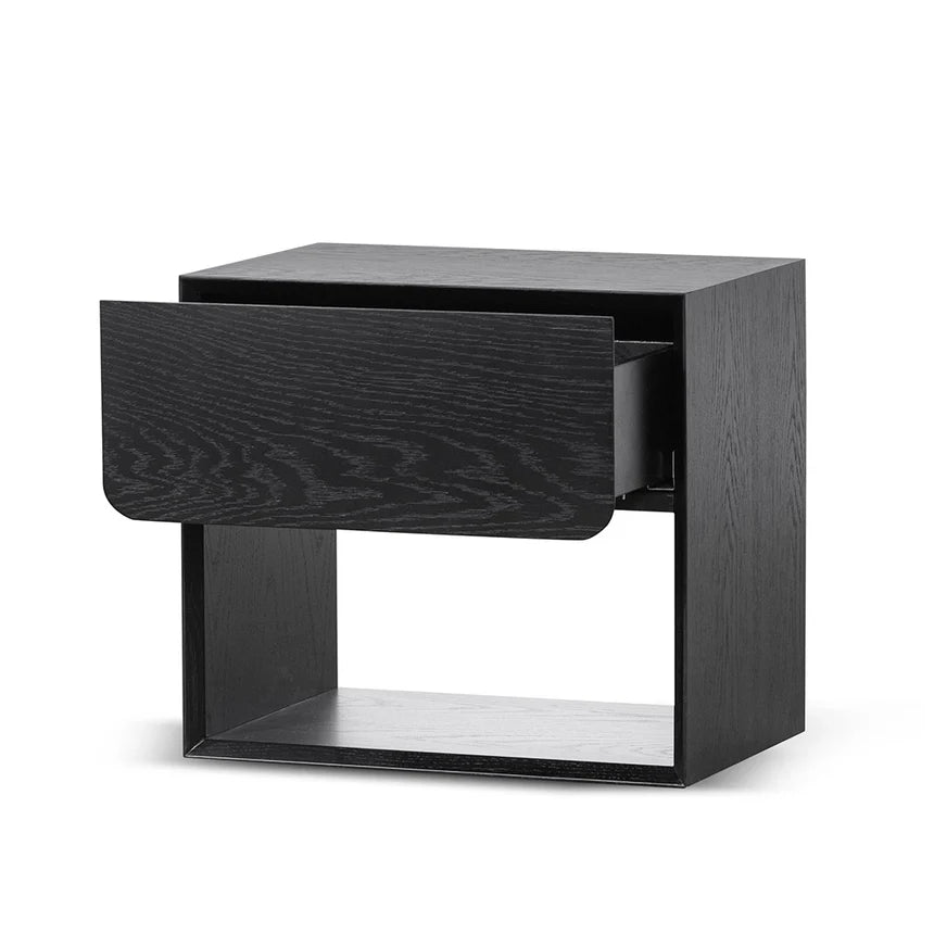 Natural Oak Bedside Table 55cms - Black