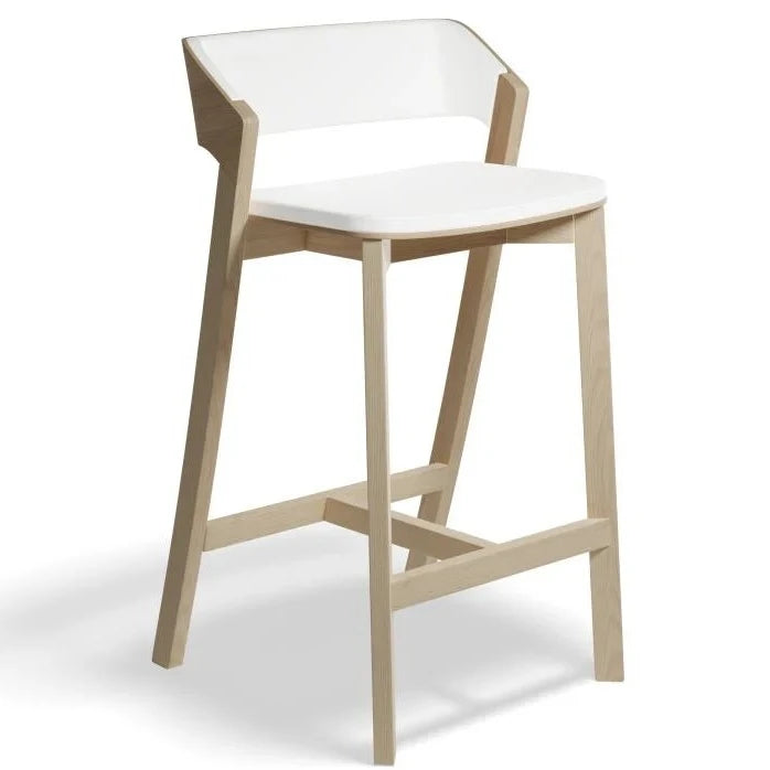 Natural Oak Shade White Padded High Stool 66cms