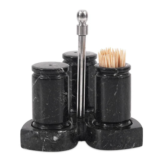 Natural Stone Salt & Pepper Set with Display Tray - Black