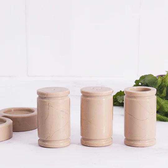 Natural Stone Salt & Pepper Set with Display Tray - Cream