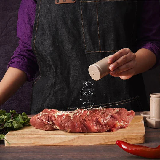 Natural Stone Salt & Pepper Set with Display Tray - Cream