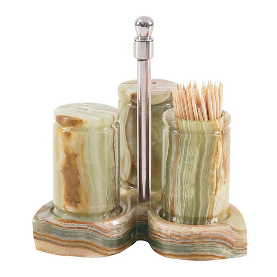 Natural Stone Salt & Pepper Set with Display Tray - Green