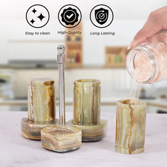 Natural Stone Salt & Pepper Set with Display Tray - Green