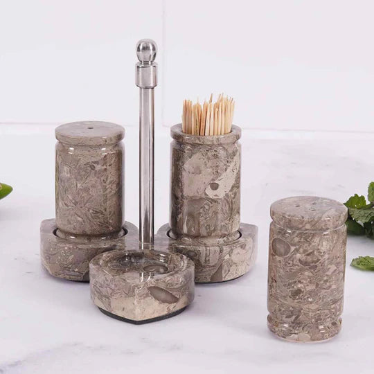 Natural Stone Salt & Pepper Set with Display Tray - Grey