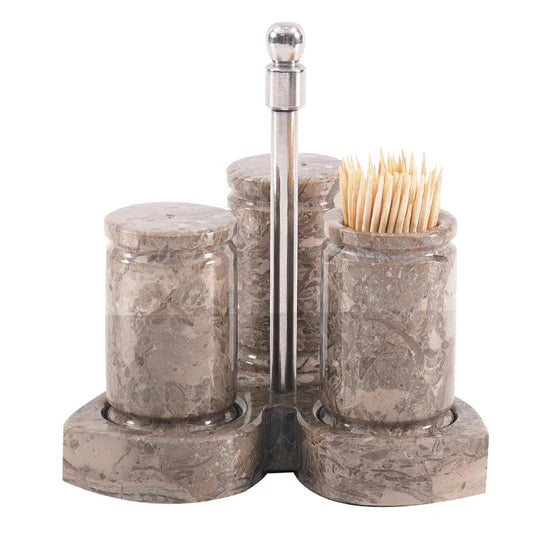 Natural Stone Salt & Pepper Set with Display Tray - Grey