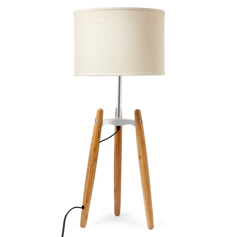 Natural Tripod Table Lamp with Beige Shade
