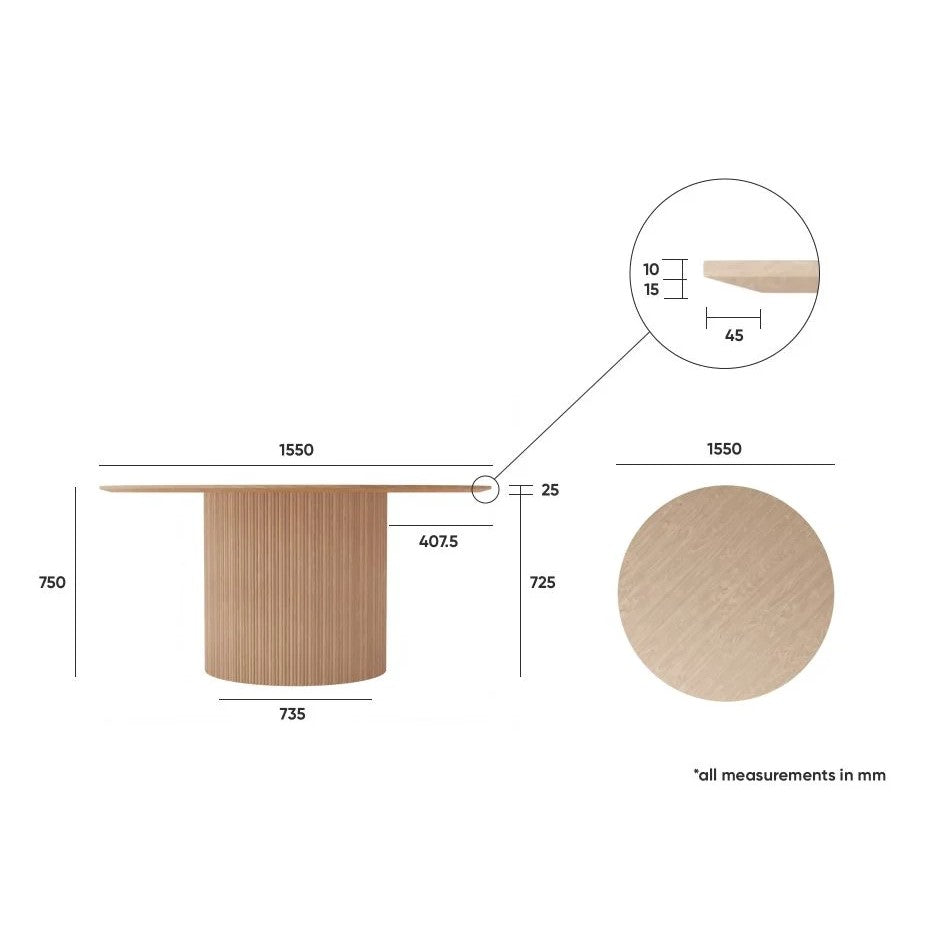 Natural Wood Modern Dining Table 155cms (Available in 2 Colors)