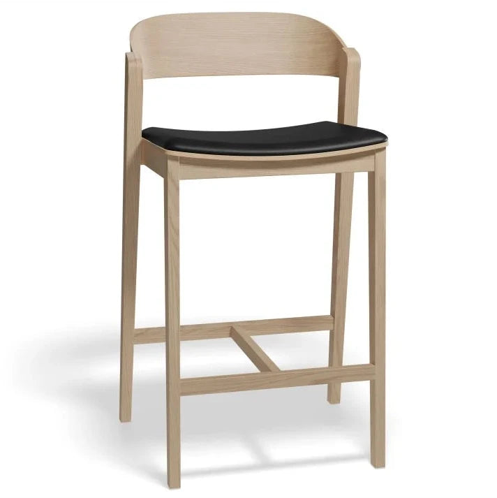 Natural Oak Vinyl Seat Pad Kitchen Stool - 65cms (Available in 3 Colors)