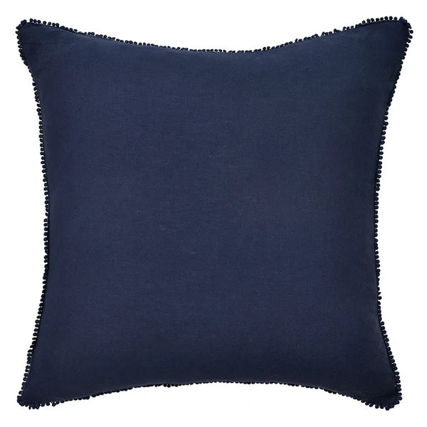 Navy Black Iris Oversize Square Linen Cushion - 60x60cms