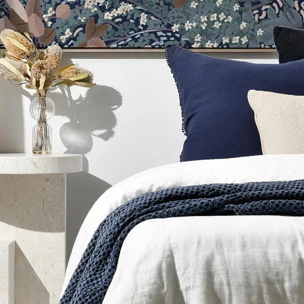 Navy Black Iris Oversize Square Linen Cushion - 60x60cms