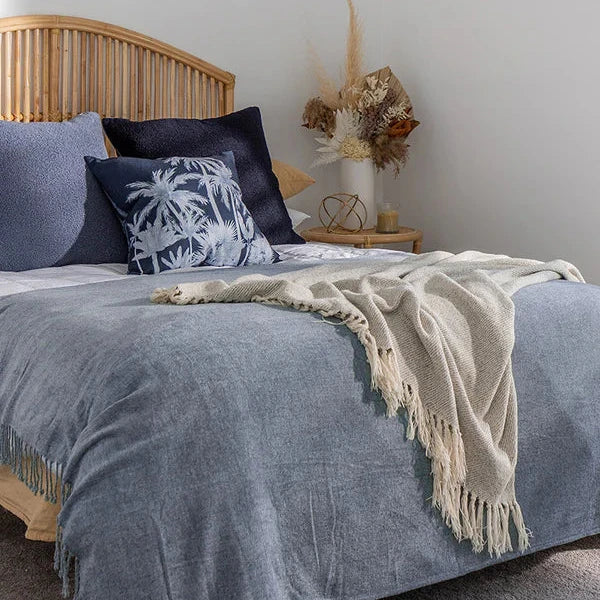 Navy Blue Boucle Cushion with Feather Insert - 60x60cms