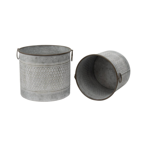 Set Of 2 Nested Galvanised Chicken-Wire Look Planter Pots