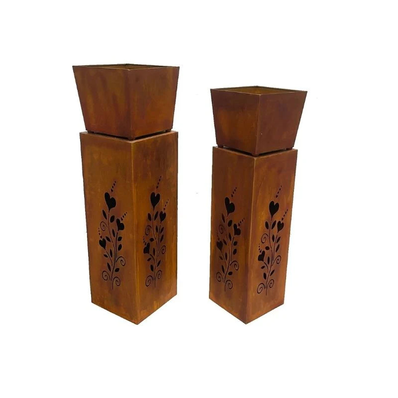 Nested Heart Pattern 2 Square Planter on Pillar Base