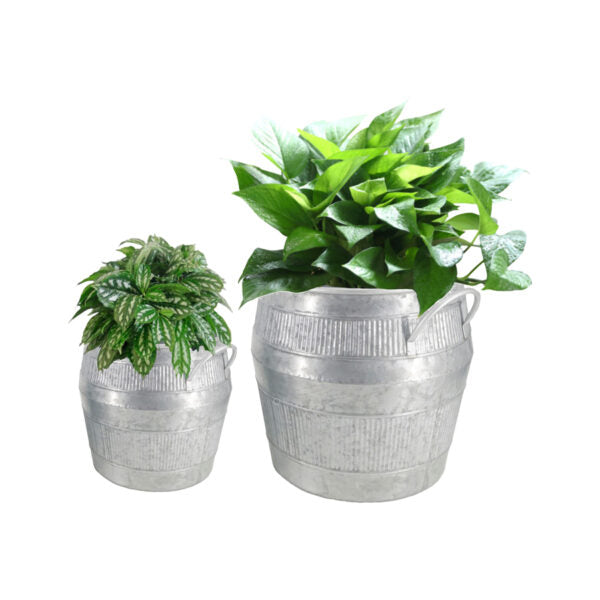 Nested Industro Chic Barrel Bucket Pot Planters Set of 2
