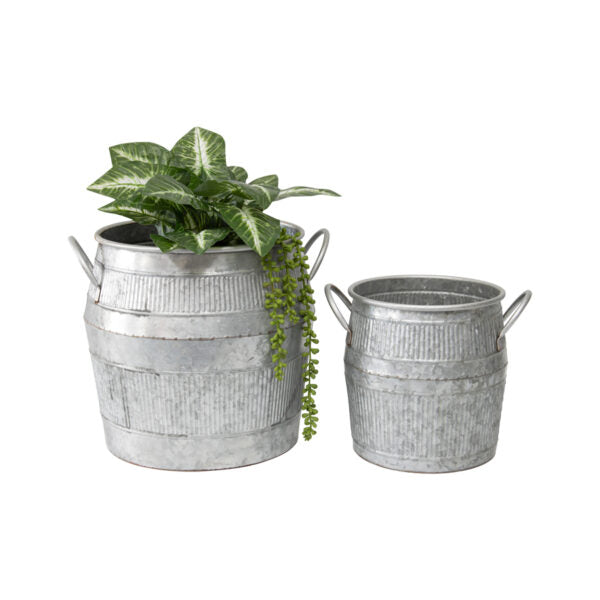Nested Industro Chic Barrel Bucket Pot Planters Set of 2