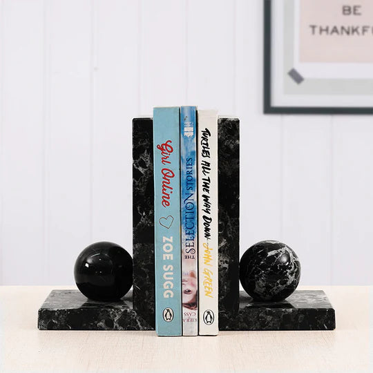 Nordic L-Shape Marble Bookend - Black