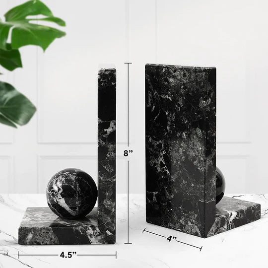 Nordic L-Shape Marble Bookend - Black