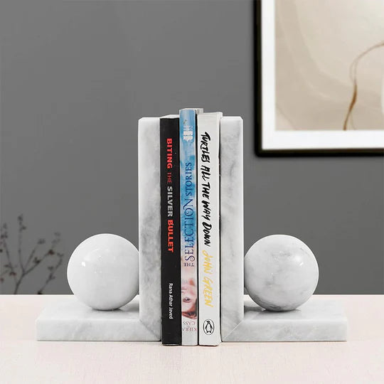 Nordic L-Shape Marble Bookend - White