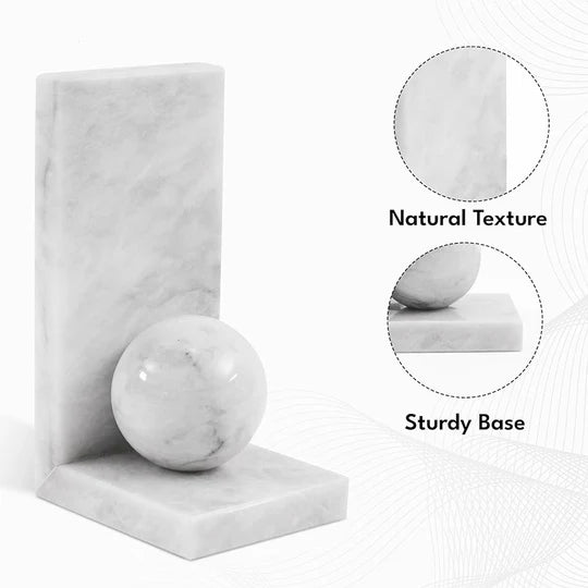 Nordic L-Shape Marble Bookend - White