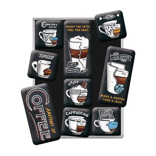 Nostalgic-Art 9pc Fridge Magnet Set Anatomy of Coffee