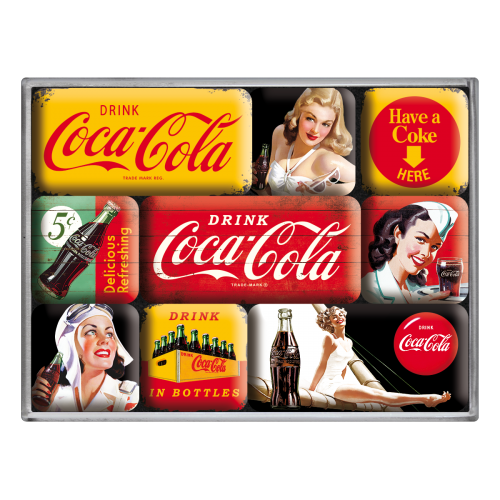 Nostalgic-Art 9pc Fridge Magnet Set Coca Cola Yellow/Red