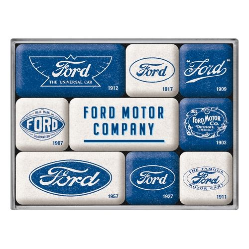 Nostalgic-Art 9pc Fridge Magnet Set Ford Logo Evolution