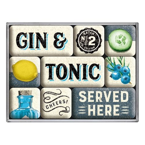 Nostalgic-Art 9pc Fridge Magnet Set Gin & Tonic Served Here